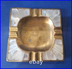 Rare Ancien Cendrier Art Déco Italien En Laiton et Nacre année 1930 Carré 11,2cm