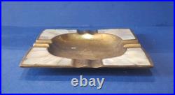 Rare Ancien Cendrier Art Déco Italien En Laiton et Nacre année 1930 Carré 11,2cm