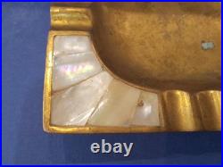 Rare Ancien Cendrier Art Déco Italien En Laiton et Nacre année 1930 Carré 11,2cm