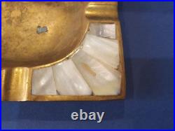 Rare Ancien Cendrier Art Déco Italien En Laiton et Nacre année 1930 Carré 11,2cm