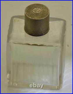 Rare Antique Art-Deco Cristal Argent Parfum Bouteille Par Orfèvre Jean Puiforcat