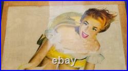 Rare Art Deco 2 Panneaux Bois Vernis Pin Up Original 1950 Made In USA