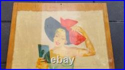 Rare Art Deco 2 Panneaux Bois Vernis Pin Up Original 1950 Made In USA