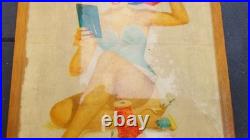 Rare Art Deco 2 Panneaux Bois Vernis Pin Up Original 1950 Made In USA