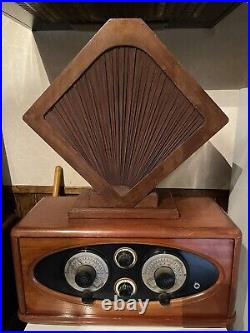 Rare Émetteur récepteur Radio Marine 1930's art deco acajou + Son haut parleur