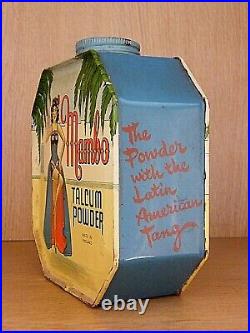 Rare Grande Boite Tole Lithographiee Art Deco Mambo Talc Boudoir Powder Box