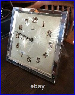 Rare Omega 1930 Art Déco Manteau Horloge 20.3X20.3cm Rectangulaire