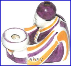 Rare Superbe Grand Encrier Au Chinois Porte Plume Art Deco En Porcelaine
