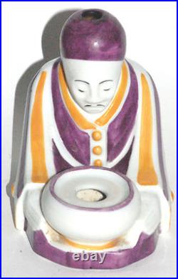 Rare Superbe Grand Encrier Au Chinois Porte Plume Art Deco En Porcelaine
