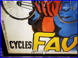 Rare grande Affiche ancienne art deco moto Favor et cycles par Bellenger 1937
