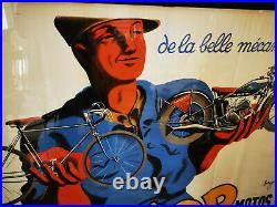 Rare grande Affiche ancienne art deco moto Favor et cycles par Bellenger 1937