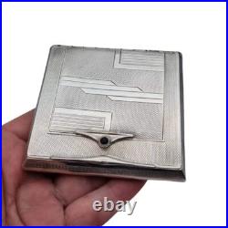 Rare paillette Art déco en argent 925 avec allumette intégrée et pierre bleue