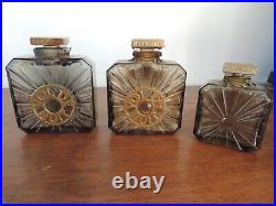 Rare suite de 3 Flacon de parfum GUERLAÏN anciens Vôl de Nuït -art deco