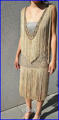 Rare superbe authentique robe à franges 1920 années 20 Art Déco flappers dress