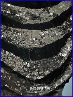 Robe Soirée ancienne art deco 1920 /1930 vintage Tulle Noire Pailletes Taille 38