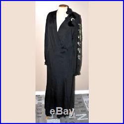 Robe longue Rétro en crèpe noir ART DECO 1920 Cache-coeur / manches sequin T42