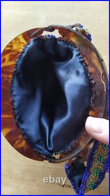 Sac ancien ART DECO aumônière minaudière brodé de perles anse fermoir bakélite