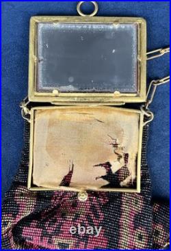 Sac de soirée Art Déco 1920 perles verre bakélite décorée miroir intérieur