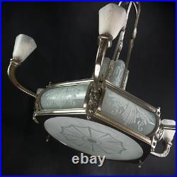 Schneider Lustre Art déco Suspension Plafonnier Verre 1920 Original 84 cm