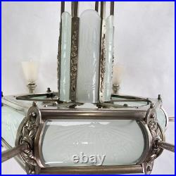 Schneider Lustre Art déco Suspension Plafonnier Verre 1920 Original 84 cm