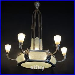 Schneider Lustre Art déco Suspension Plafonnier Verre 1920 Original 84 cm