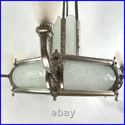 Schneider Lustre Art déco Suspension Plafonnier Verre 1920 Original 84 cm
