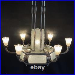 Schneider Lustre Art déco Suspension Plafonnier Verre 1920 Original 84 cm