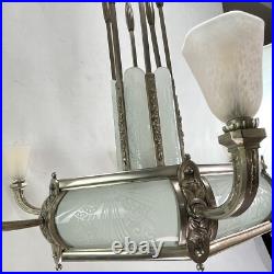 Schneider Lustre Art déco Suspension Plafonnier Verre 1920 Original 84 cm