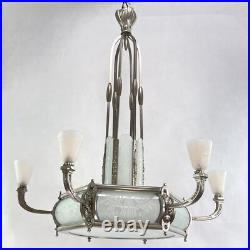 Schneider Lustre Art déco Suspension Plafonnier Verre 1920 Original 84 cm