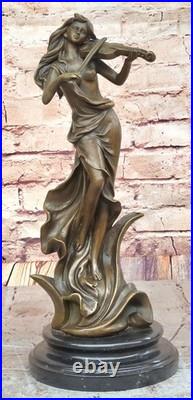 Sculpture Bronze Art Déco Femme Violoniste Fait Main, Objet Collection