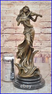 Sculpture Bronze Art Déco Femme Violoniste Fait Main, Objet Collection