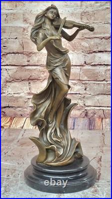 Sculpture Bronze Art Déco Femme Violoniste Fait Main, Objet Collection
