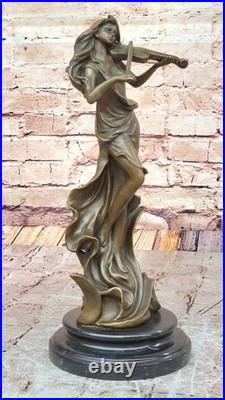 Sculpture Bronze Art Déco Femme Violoniste Fait Main, Objet Collection