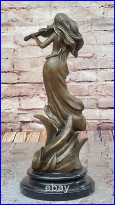 Sculpture Bronze Art Déco Femme Violoniste Fait Main, Objet Collection