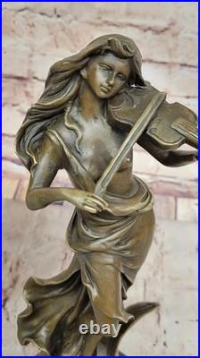 Sculpture Bronze Art Déco Femme Violoniste Fait Main, Objet Collection