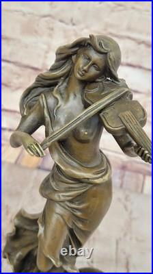 Sculpture Bronze Art Déco Femme Violoniste Fait Main, Objet Collection