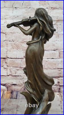 Sculpture Bronze Art Déco Femme Violoniste Fait Main, Objet Collection