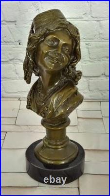 Sculpture Buste Bronze Signé M. Lopez Dame Souriante Art Déco Collection