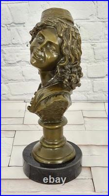 Sculpture Buste Bronze Signé M. Lopez Dame Souriante Art Déco Collection