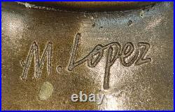 Sculpture Buste Bronze Signé M. Lopez Dame Souriante Art Déco Collection