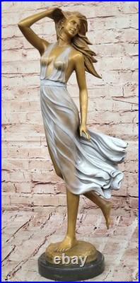 Sculpture Femme Bronze Élégante Sculpture Jupe Volant Art Deco Objet Collection