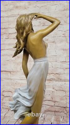 Sculpture Femme Bronze Élégante Sculpture Jupe Volant Art Deco Objet Collection