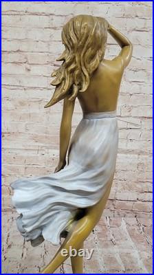 Sculpture Femme Bronze Élégante Sculpture Jupe Volant Art Deco Objet Collection