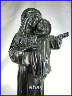 Sculpture Vierge à l'Enfant ART DECO Signée Roger de Villiers Régule Patiné
