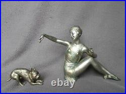 Sculpture art deco 1930 J. SALVADO femme danseuse & chien bouledogue français