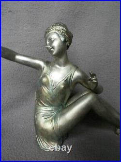 Sculpture art deco 1930 J. SALVADO femme danseuse & chien bouledogue français