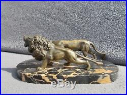 Sculpture lion & lionne en bronze art deco 1920 1930 statue figural 30s antique