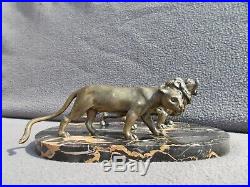 Sculpture lion & lionne en bronze art deco 1920 1930 statue figural 30s antique