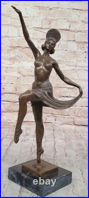 Signée Art Déco Bronze Érotique Danseuse Statue Musée Qualité Fonte Collection