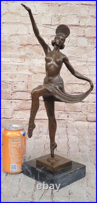 Signée Art Déco Bronze Érotique Danseuse Statue Musée Qualité Fonte Collection
